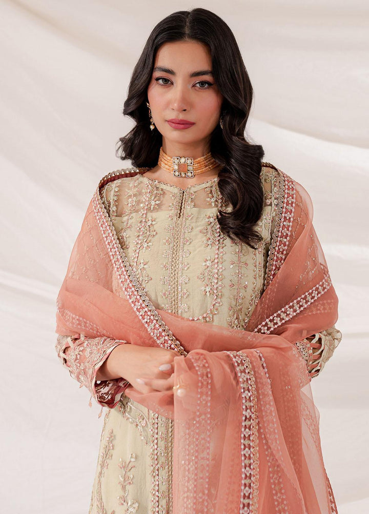 Lumiere By Farasha Embroidered Net Suits Unstitched 3 Piece FSH23LM D-08 Pearl Dream - Luxury Collection