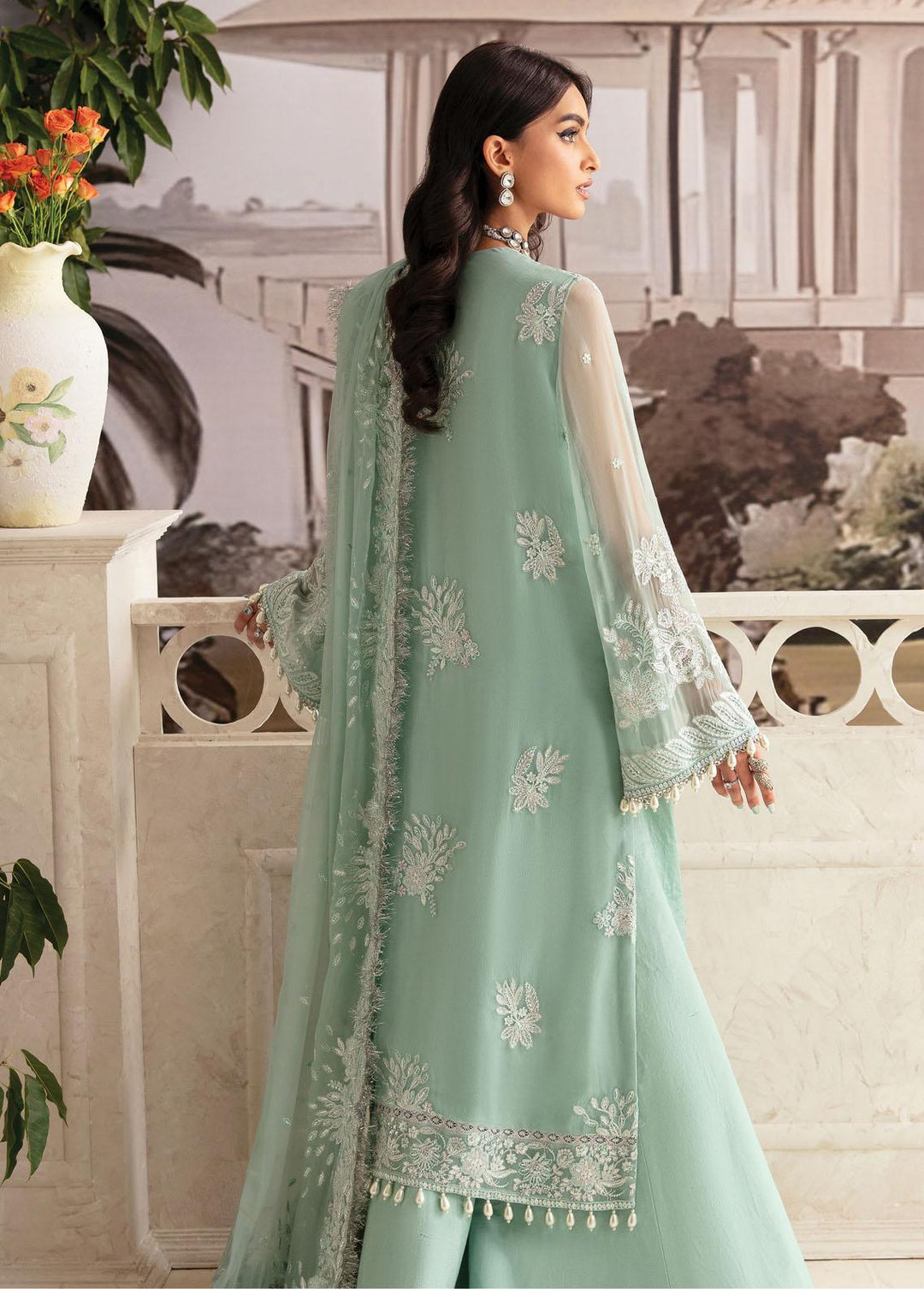 Luminara By Ayzel Embroidered Organza Suits Unstitched 3 Piece AAF23L Cornflower - Wedding Collection