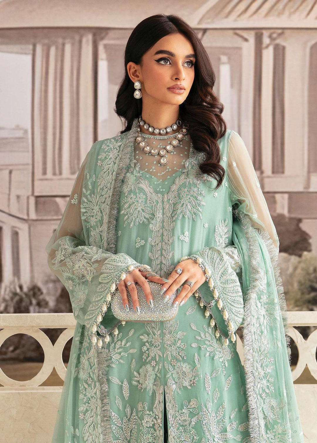 Luminara By Ayzel Embroidered Organza Suits Unstitched 3 Piece AAF23L Cornflower - Wedding Collection