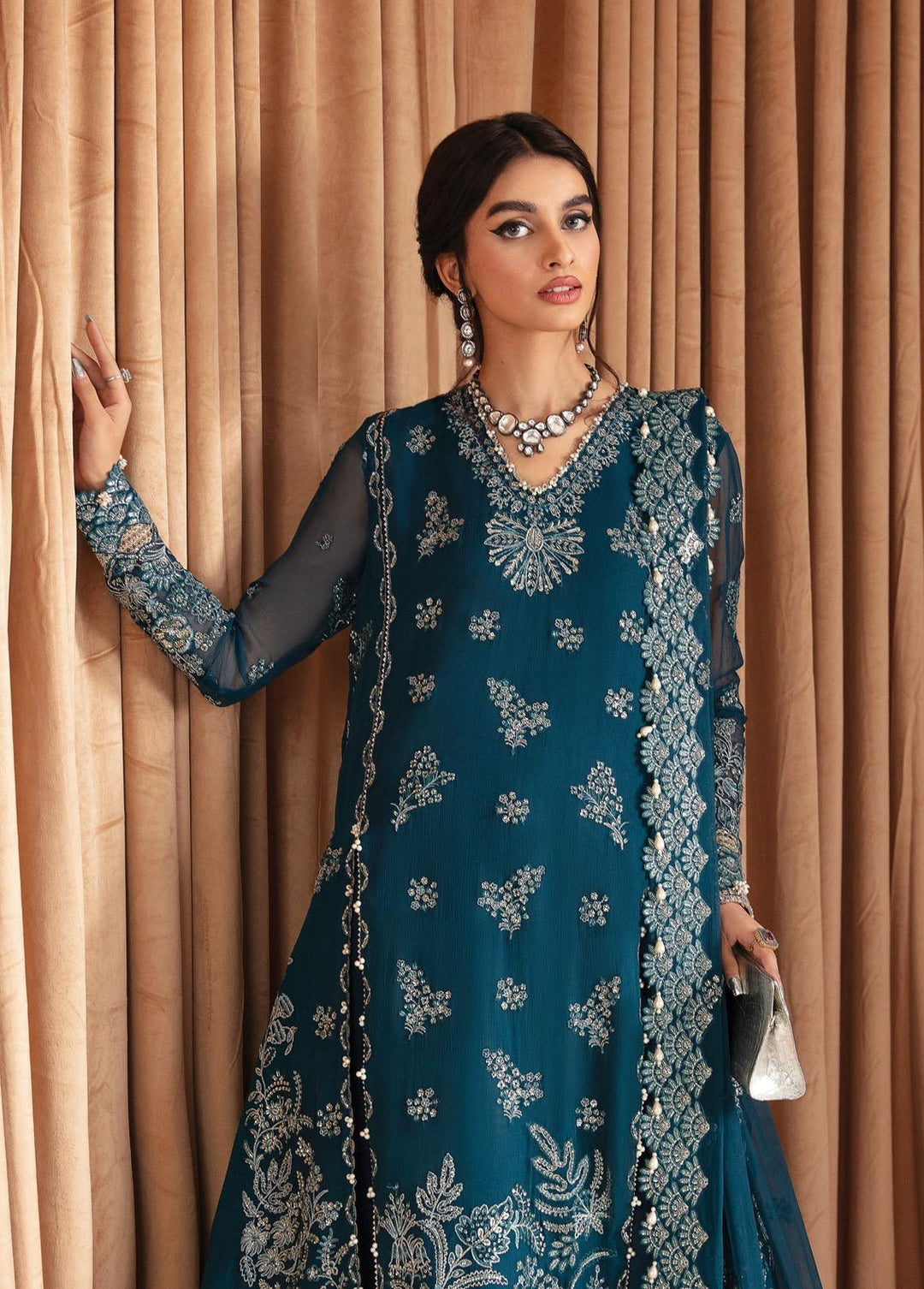 Luminara By Ayzel Embroidered Chiffon Suits Unstitched 3 Piece AAF23L Lapis - Wedding Collection