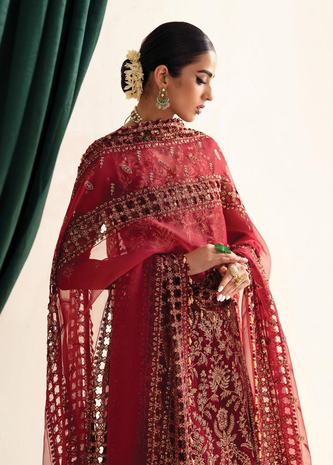 Luminara By Ayzel Embroidered Organza Suits Unstitched 3 Piece AAF23L Merlot - Wedding Collection
