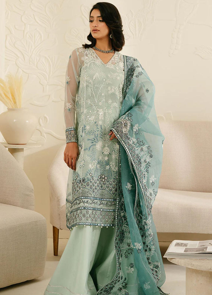 Luxe Atelier By Cross Stitch Embroidered Organza Suits Unstitched 4 Piece CS23LALU D-02 Aquamarine Azure - Luxury Collection