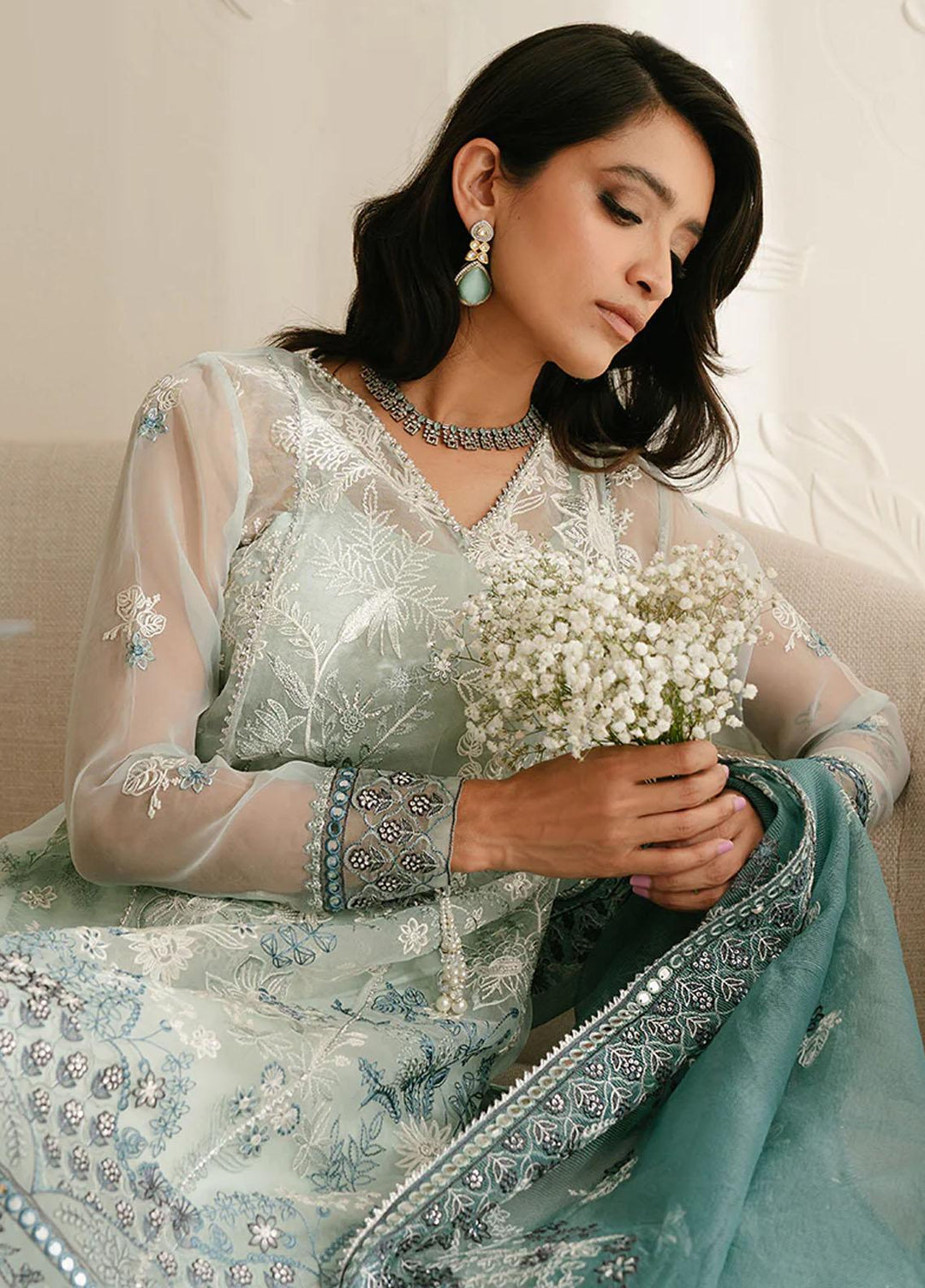 Luxe Atelier By Cross Stitch Embroidered Organza Suits Unstitched 4 Piece CS23LALU D-02 Aquamarine Azure - Luxury Collection