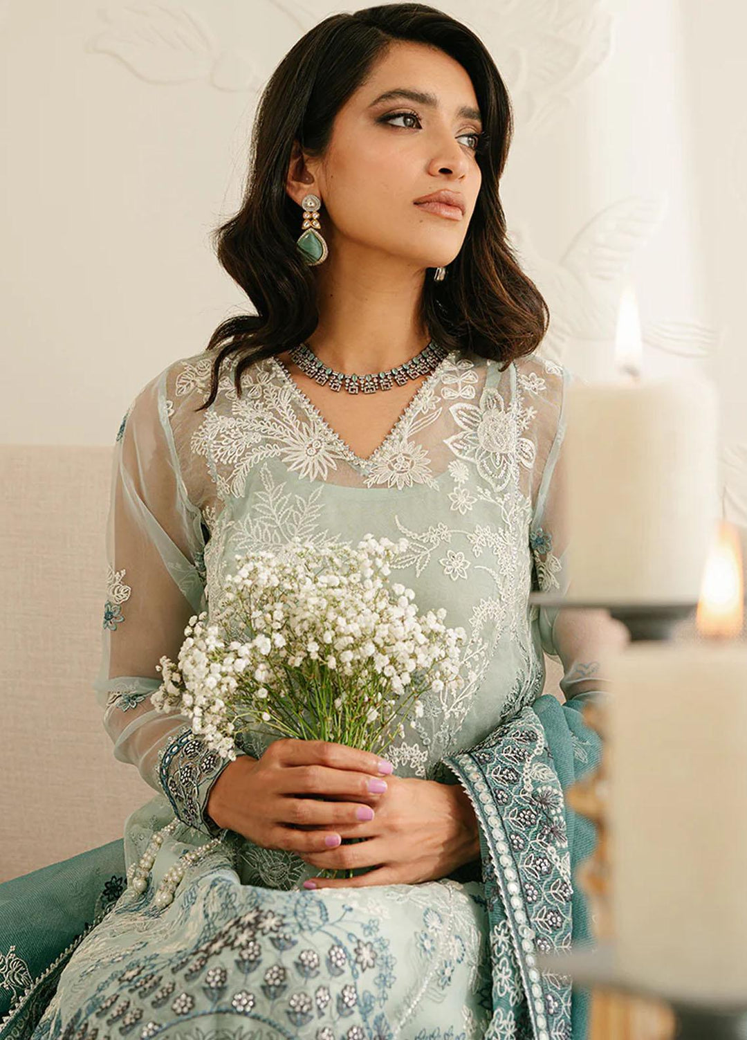 Luxe Atelier By Cross Stitch Embroidered Organza Suits Unstitched 4 Piece CS23LALU D-02 Aquamarine Azure - Luxury Collection