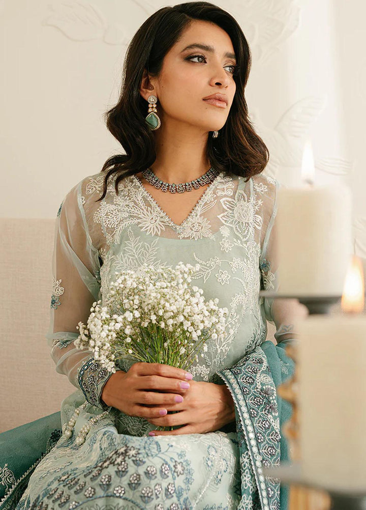 Luxe Atelier By Cross Stitch Embroidered Organza Suits Unstitched 4 Piece CS23LALU D-02 Aquamarine Azure - Luxury Collection