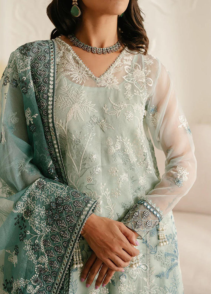 Luxe Atelier By Cross Stitch Embroidered Organza Suits Unstitched 4 Piece CS23LALU D-02 Aquamarine Azure - Luxury Collection