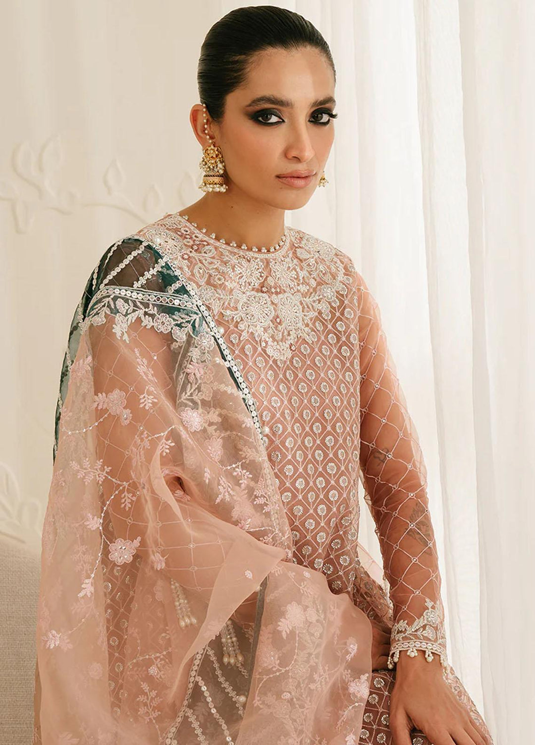 Luxe Atelier By Cross Stitch Embroidered Organza Suits Unstitched 4 Piece CS23LALU D-03 Brittany Rose - Luxury Collection