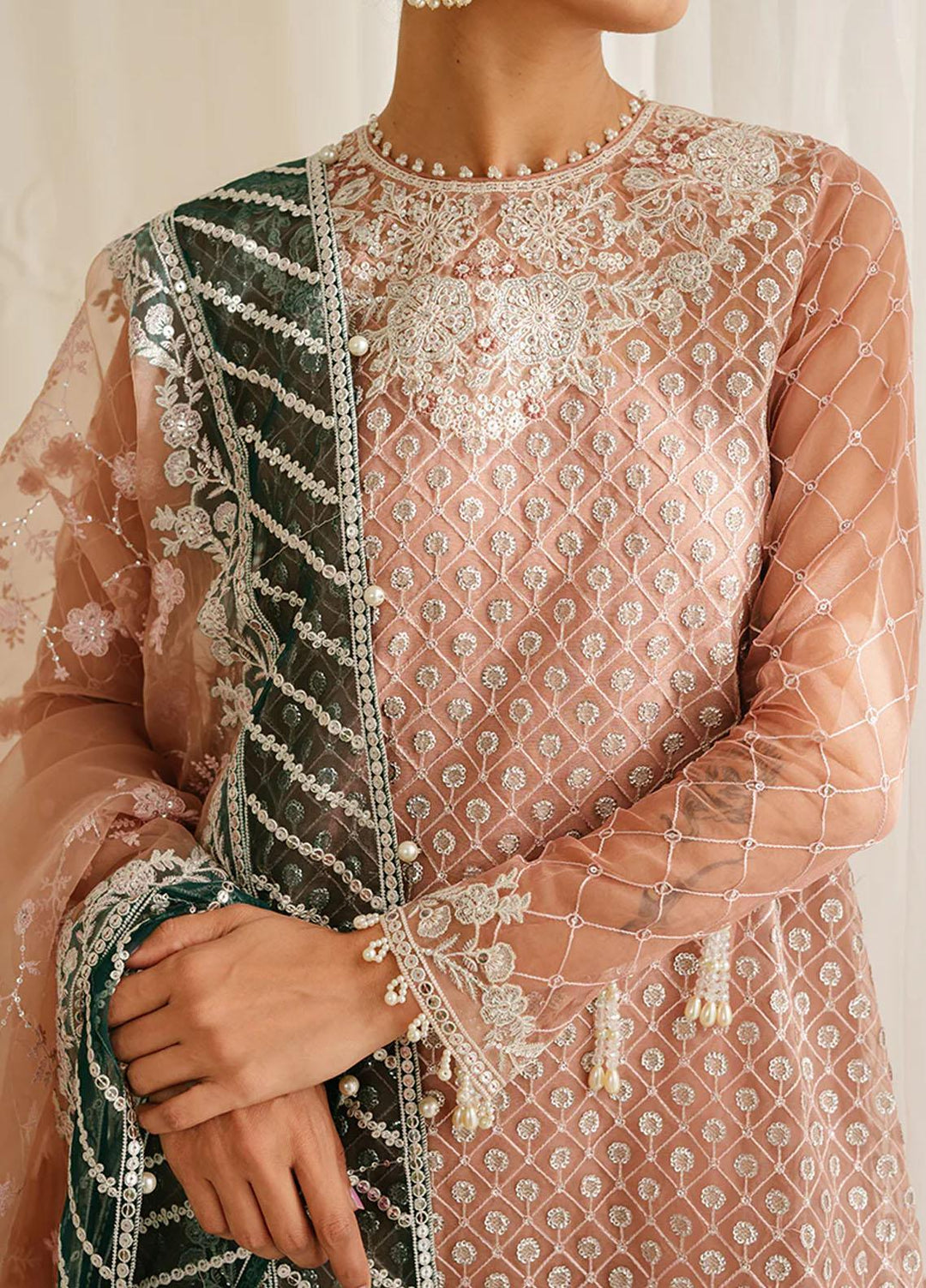 Luxe Atelier By Cross Stitch Embroidered Organza Suits Unstitched 4 Piece CS23LALU D-03 Brittany Rose - Luxury Collection