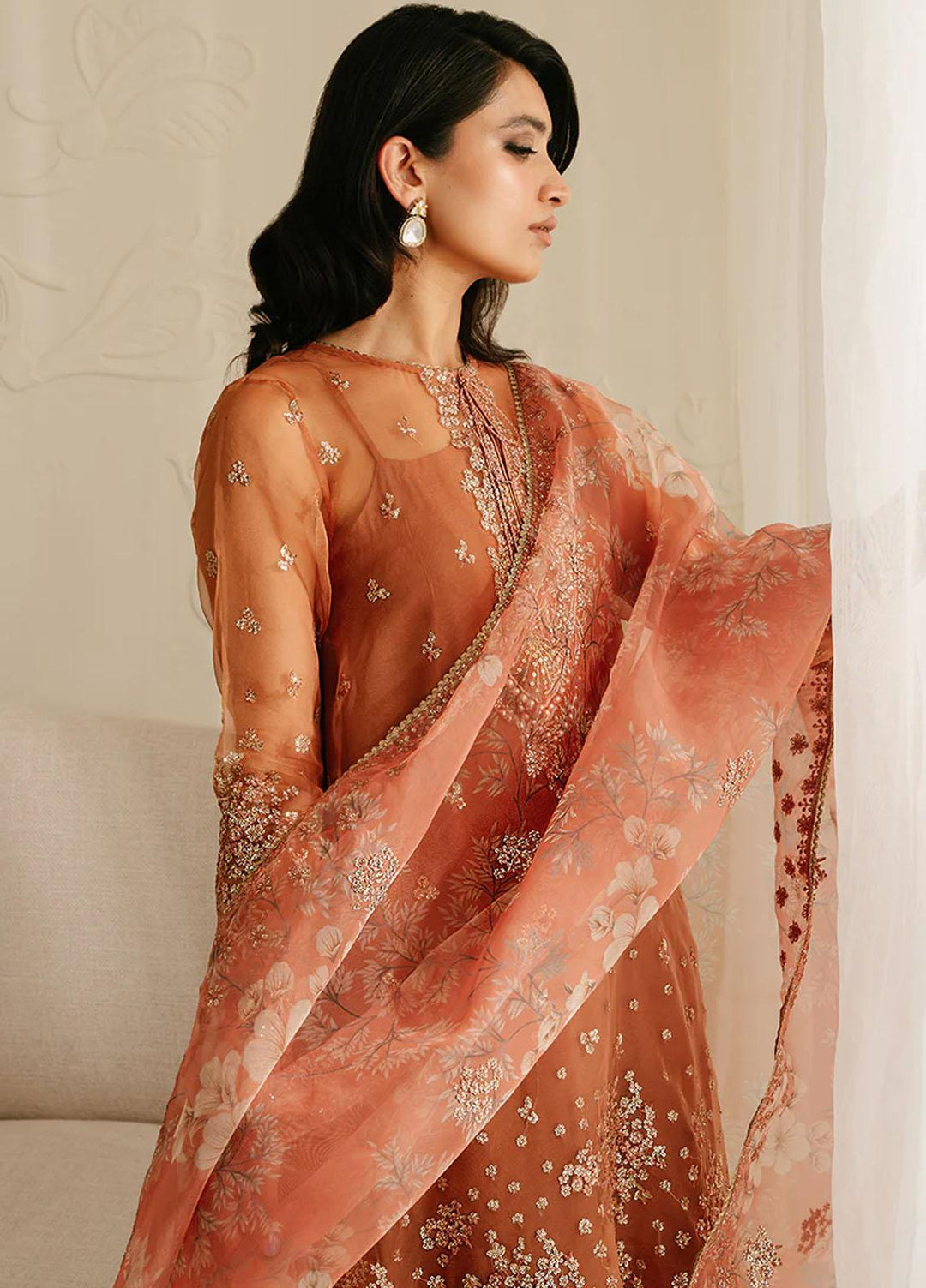 Luxe Atelier By Cross Stitch Embroidered Organza Suits Unstitched 4 Piece CS23LALU D-04 Cedar Alpine - Luxury Collection
