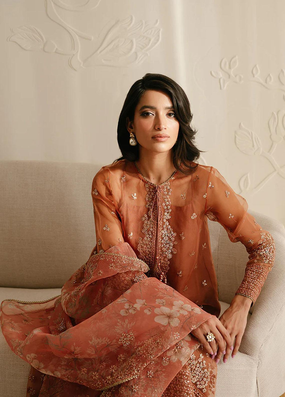 Luxe Atelier By Cross Stitch Embroidered Organza Suits Unstitched 4 Piece CS23LALU D-04 Cedar Alpine - Luxury Collection