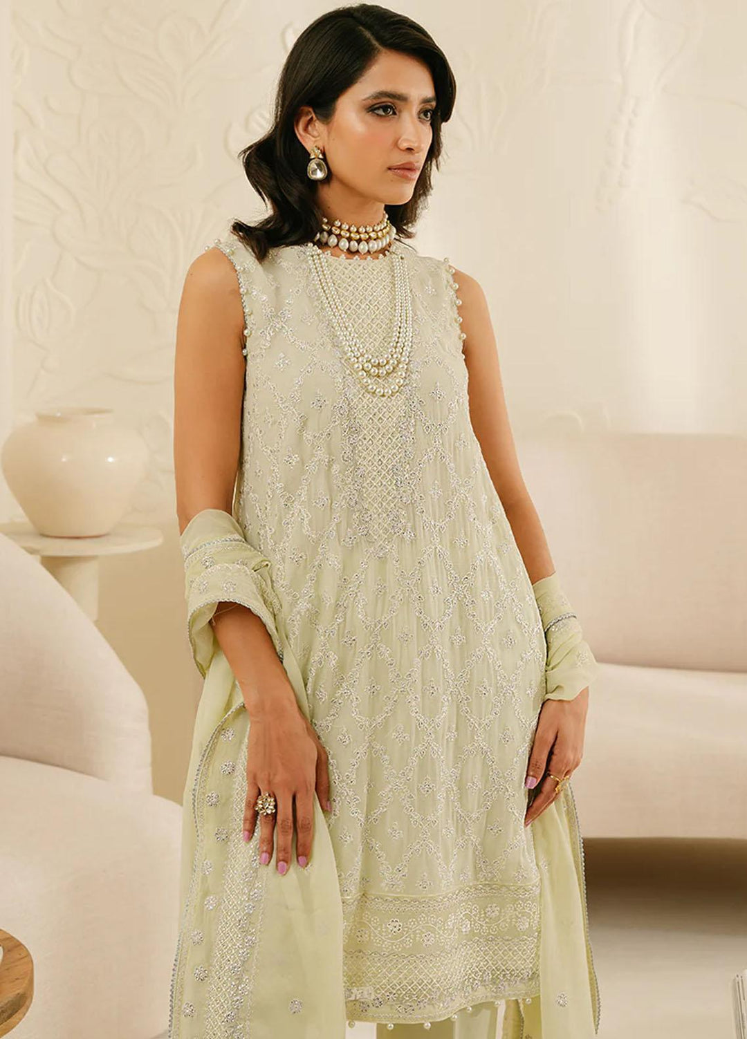 Luxe Atelier By Cross Stitch Embroidered Chiffon Suits Unstitched 4 Piece CS23LALU D-05 Foggy Dewkist - Luxury Collection