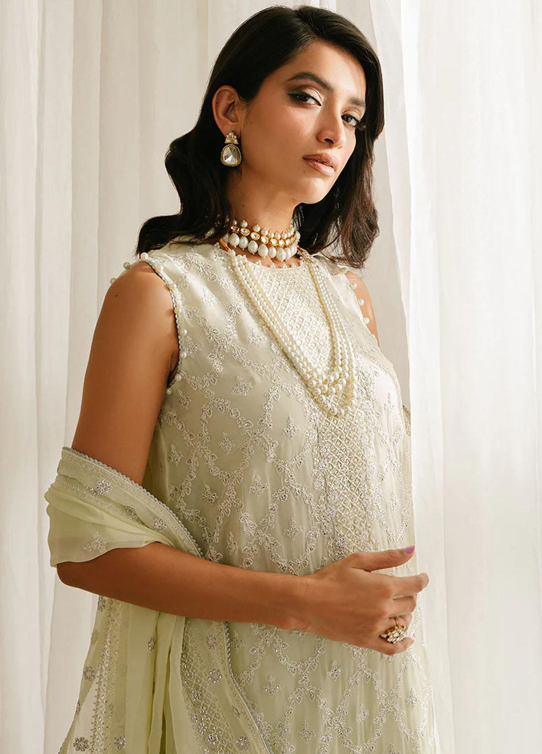 Luxe Atelier By Cross Stitch Embroidered Chiffon Suits Unstitched 4 Piece CS23LALU D-05 Foggy Dewkist - Luxury Collection