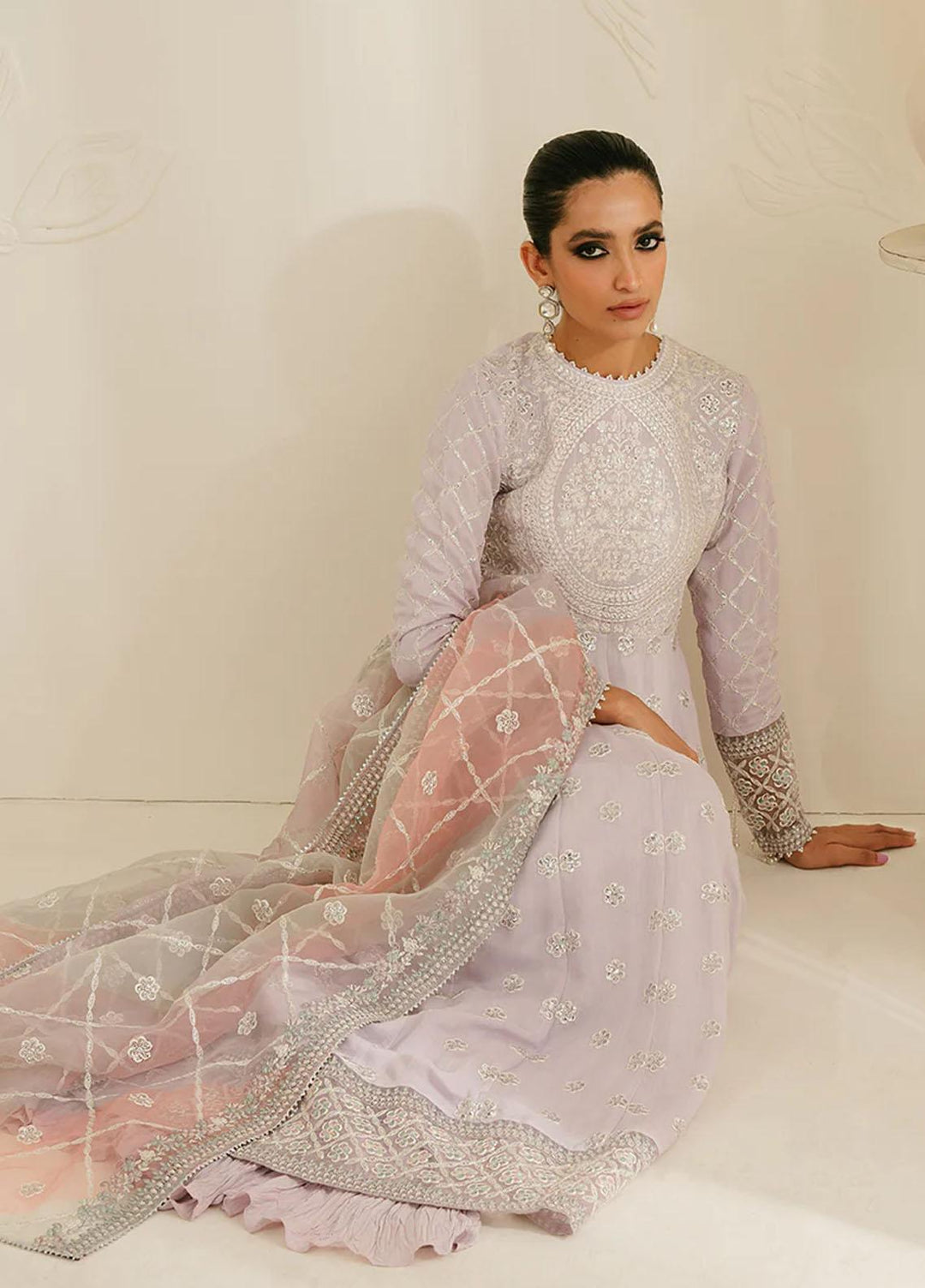 Luxe Atelier By Cross Stitch Embroidered Silk Suits Unstitched 3 Piece CS23LALU D-06 Pastel Mauve - Luxury Collection