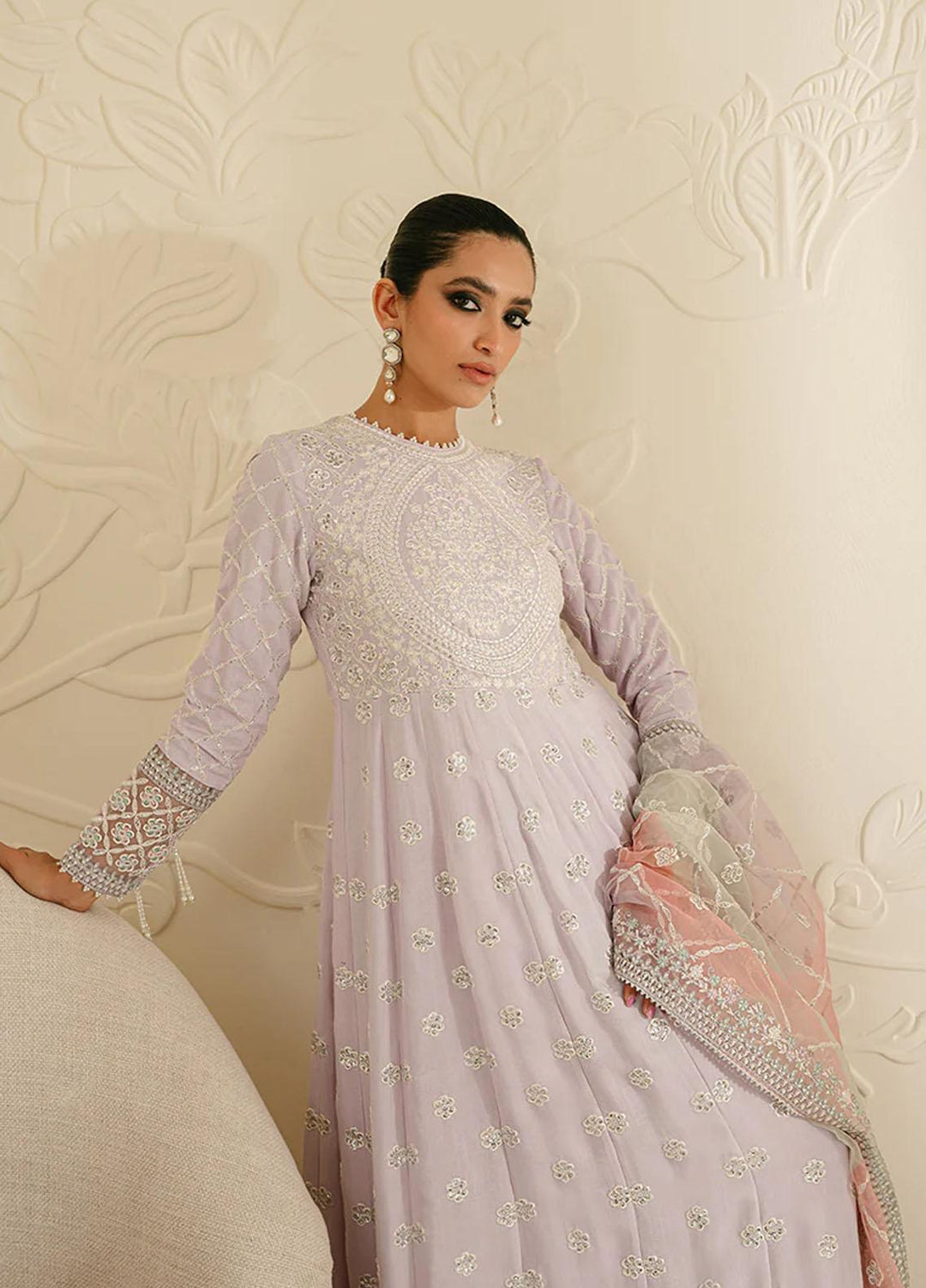 Luxe Atelier By Cross Stitch Embroidered Silk Suits Unstitched 3 Piece CS23LALU D-06 Pastel Mauve - Luxury Collection