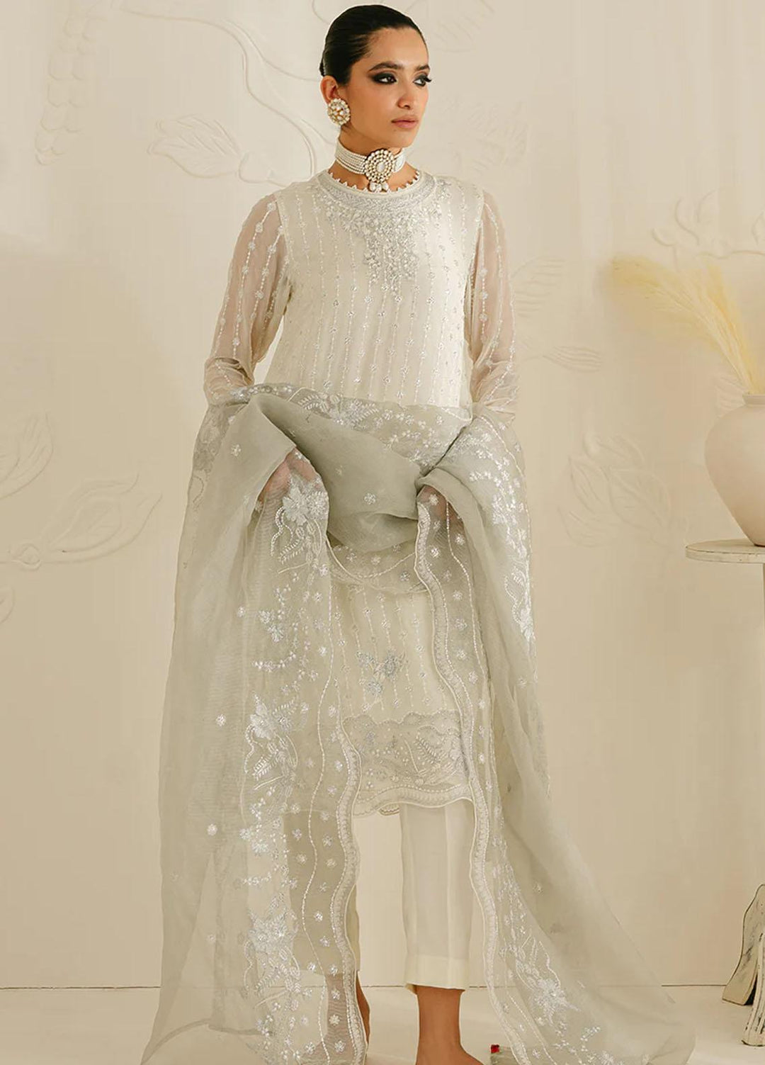 Luxe Atelier By Cross Stitch Embroidered Chiffon Suits Unstitched 4 Piece CS23LALU D-07 Pristine Grizzled - Luxury Collection