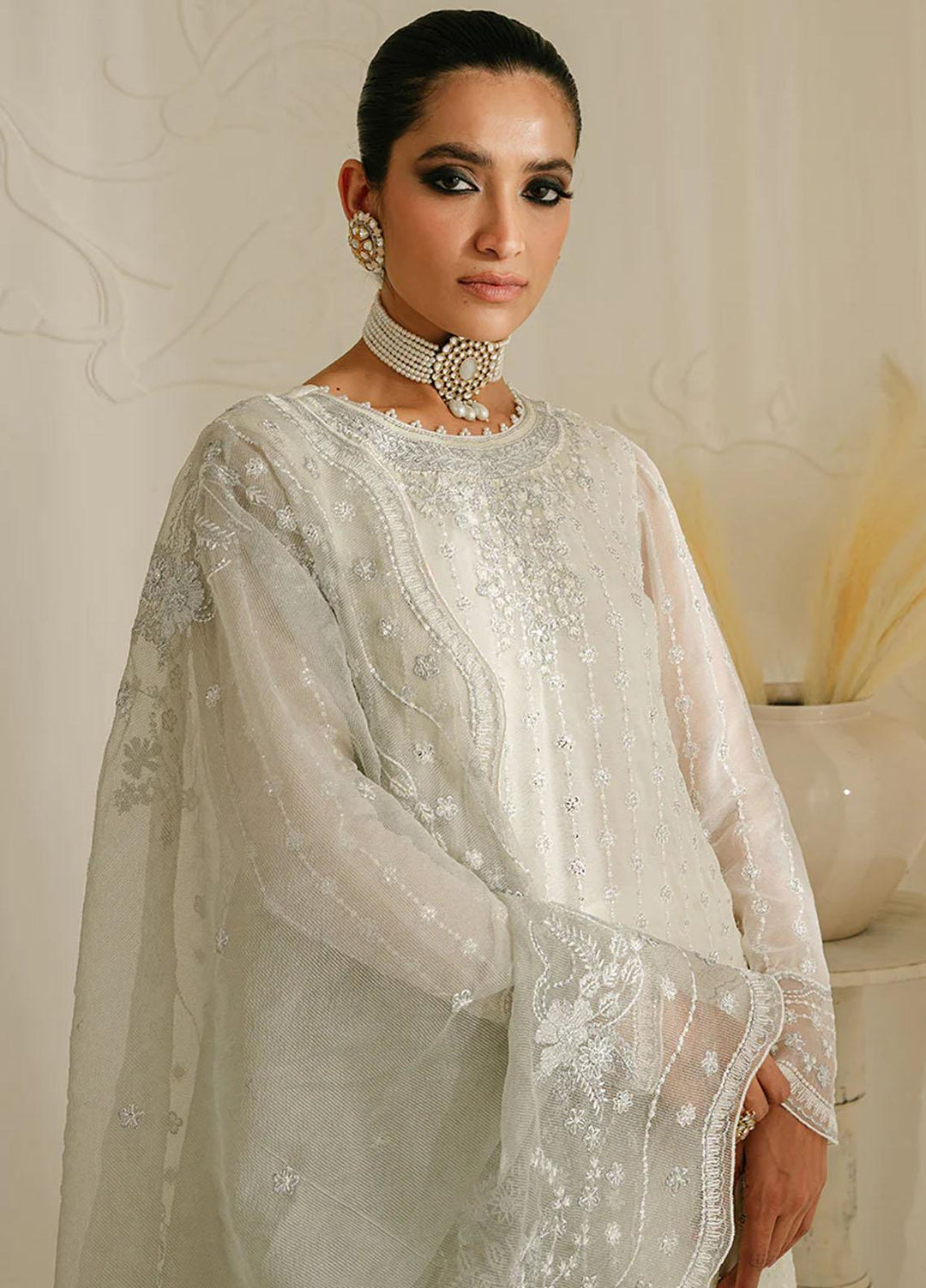Luxe Atelier By Cross Stitch Embroidered Chiffon Suits Unstitched 4 Piece CS23LALU D-07 Pristine Grizzled - Luxury Collection