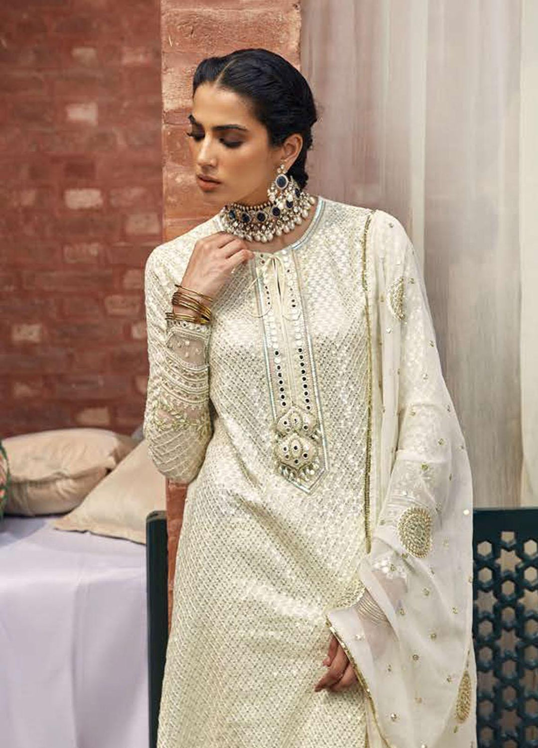 Luxe Atelier by Cross Stitch Embroidered Net Suits Unstitched 4 Piece CS22LA2 Ashen Glint - Luxury Collection