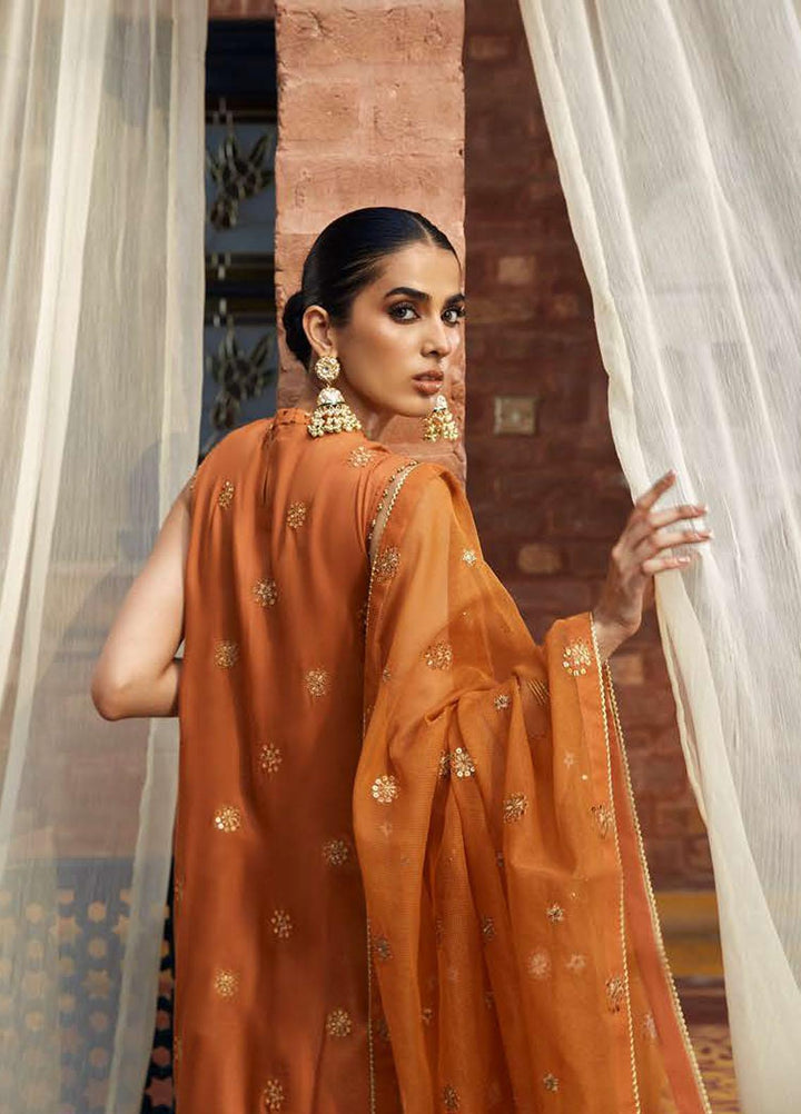 Luxe Atelier by Cross Stitch Embroidered Net Suits Unstitched 4 Piece CS22LA2 Russet Florid - Luxury Collection