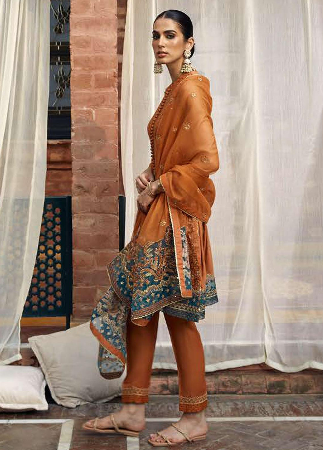 Luxe Atelier by Cross Stitch Embroidered Net Suits Unstitched 4 Piece CS22LA2 Russet Florid - Luxury Collection