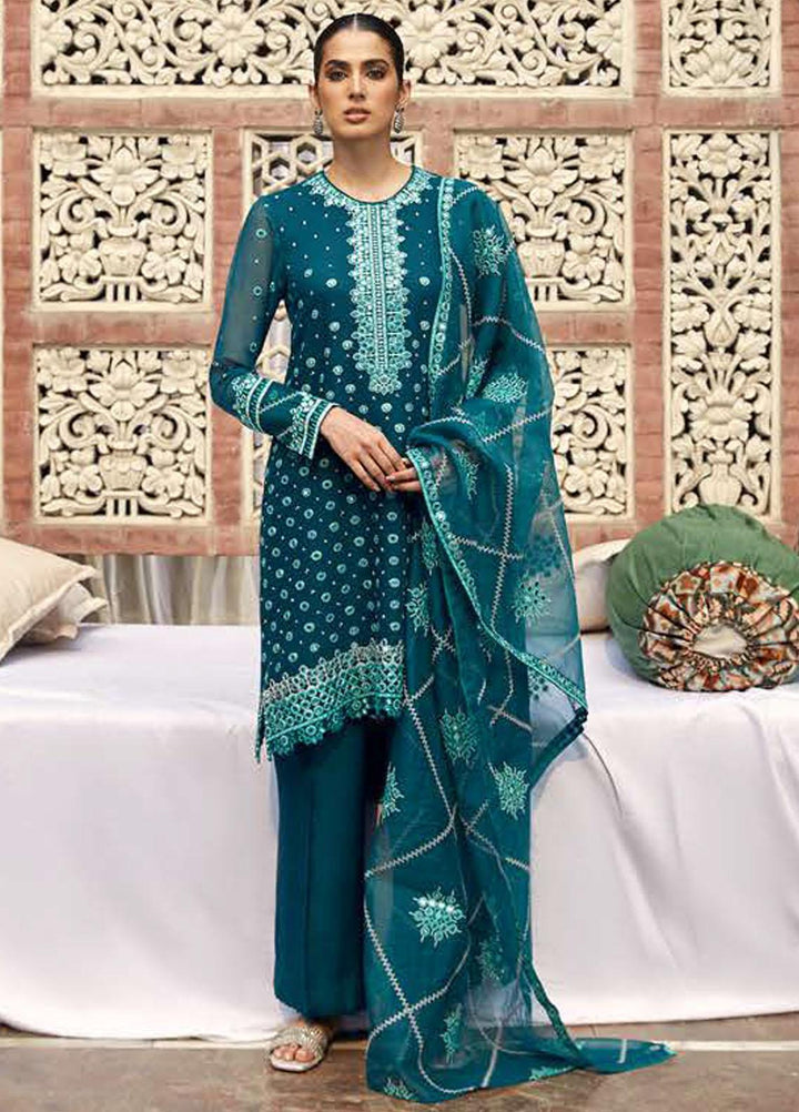 Luxe Atelier by Cross Stitch Embroidered Net Suits Unstitched 4 Piece CS22LA2 Surreal Spruce - Luxury Collection
