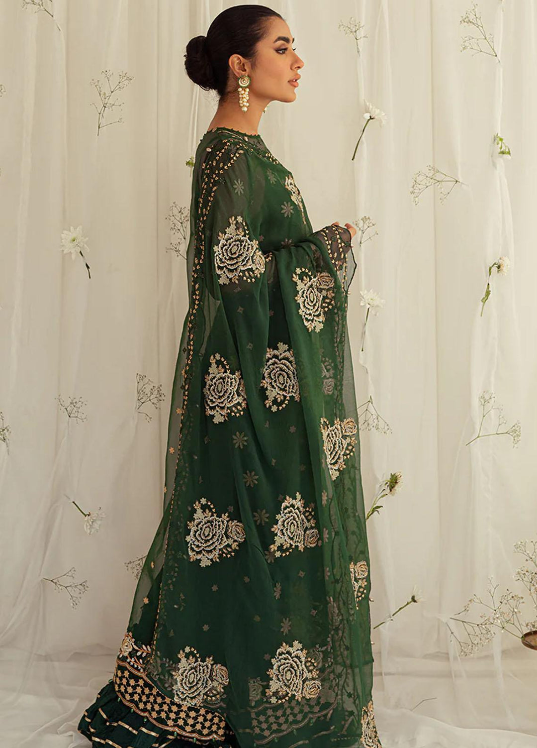 Luxe Atelier By Cross Stitch Embroidered Organza Suits Unstitched 4 Piece CS23LAL D-03 Emerald Ceylon - Luxury Collection