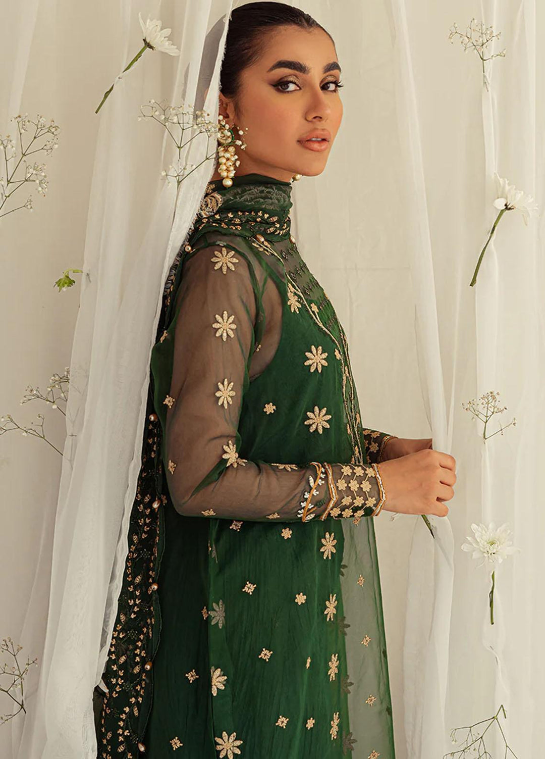Luxe Atelier By Cross Stitch Embroidered Organza Suits Unstitched 4 Piece CS23LAL D-03 Emerald Ceylon - Luxury Collection
