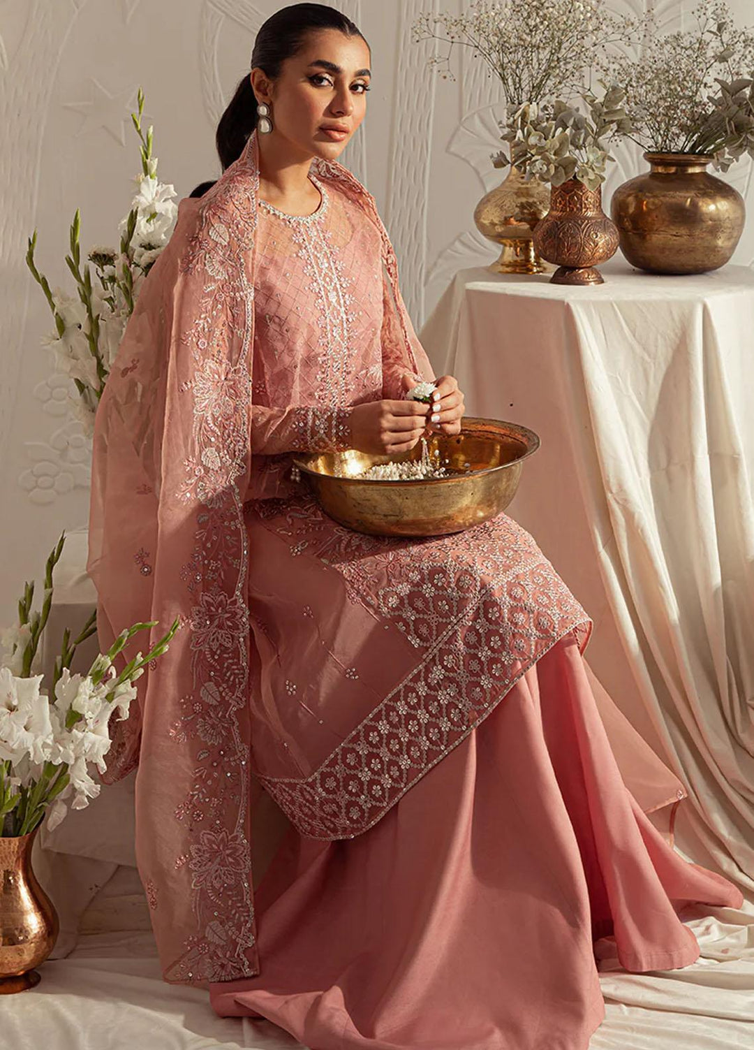 Luxe Atelier By Cross Stitch Embroidered Organza Suits Unstitched 4 Piece CS23LAL D-04 Cashmere Haze - Luxury Collection