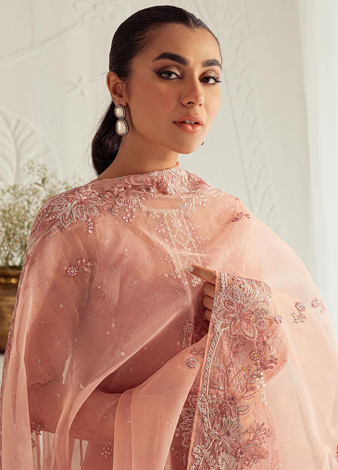 Luxe Atelier By Cross Stitch Embroidered Organza Suits Unstitched 4 Piece CS23LAL D-04 Cashmere Haze - Luxury Collection