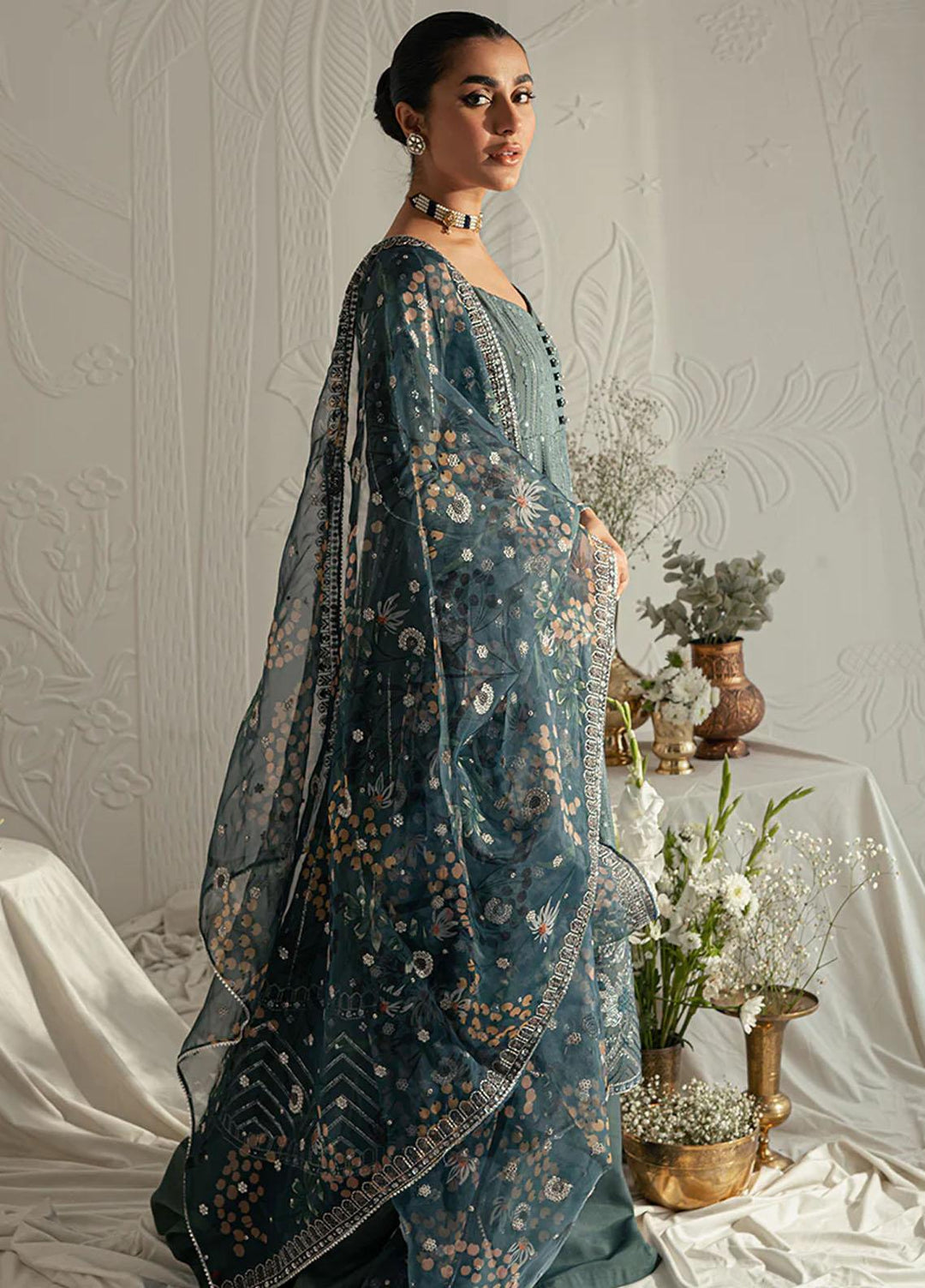 Luxe Atelier By Cross Stitch Embroidered Silk Suits Unstitched 4 Piece CS23LAL D-08 Vintage Ebony - Luxury Collection
