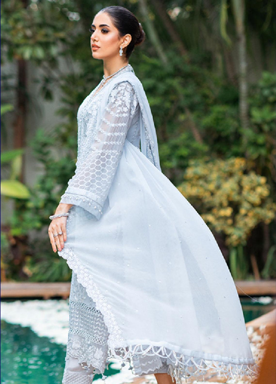 Luxe By Azure Embroidered Chiffon Suits Unstitched 3 Piece AZU23LE3 AS-114 Granite Grace - Festive Collection