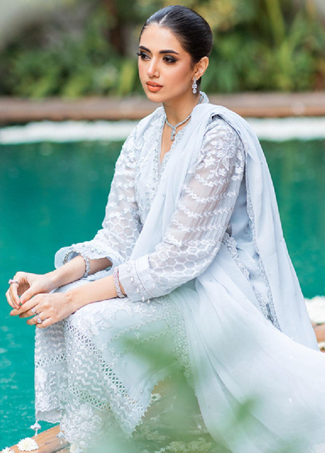 Luxe By Azure Embroidered Chiffon Suits Unstitched 3 Piece AZU23LE3 AS-114 Granite Grace - Festive Collection