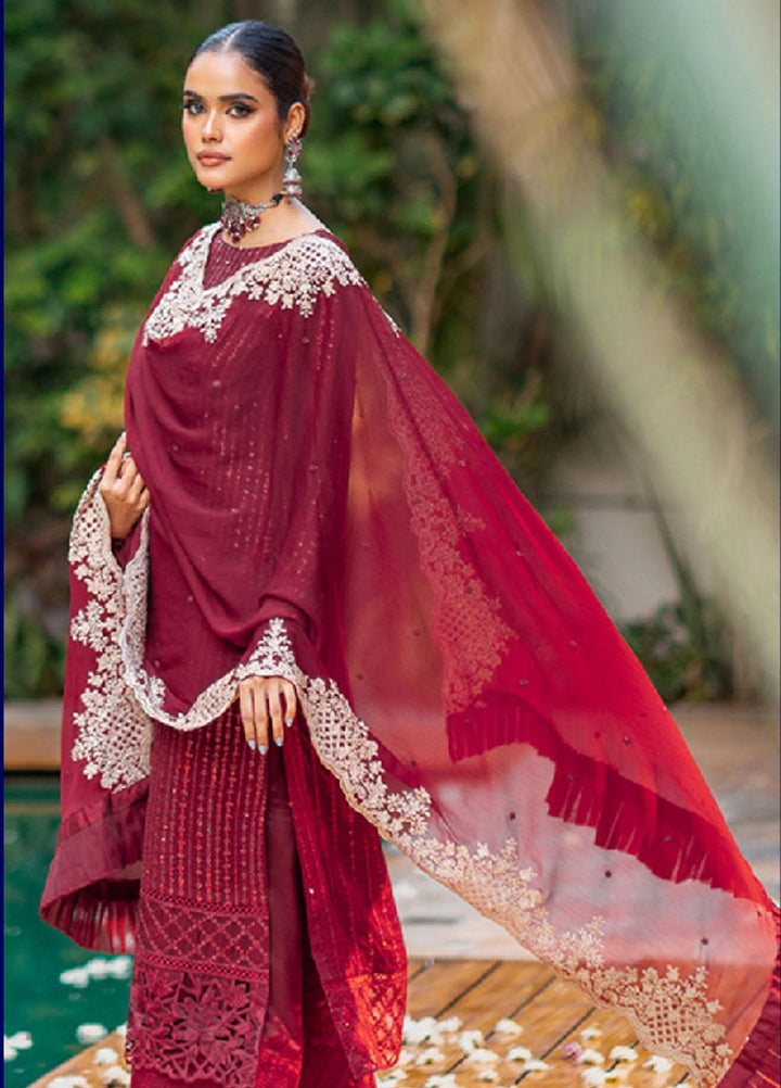 Luxe By Azure Embroidered Chiffon Suits Unstitched 3 Piece AZU23LE3 AS-116 Crimson Rush - Festive Collection
