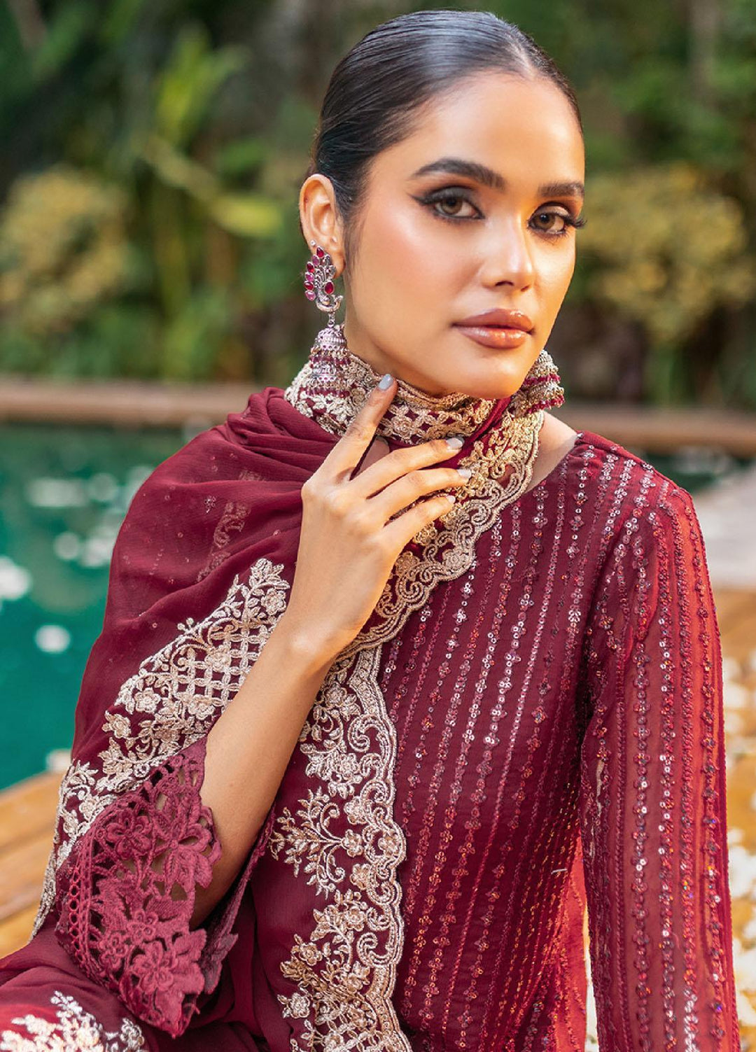 Luxe By Azure Embroidered Chiffon Suits Unstitched 3 Piece AZU23LE3 AS-116 Crimson Rush - Festive Collection