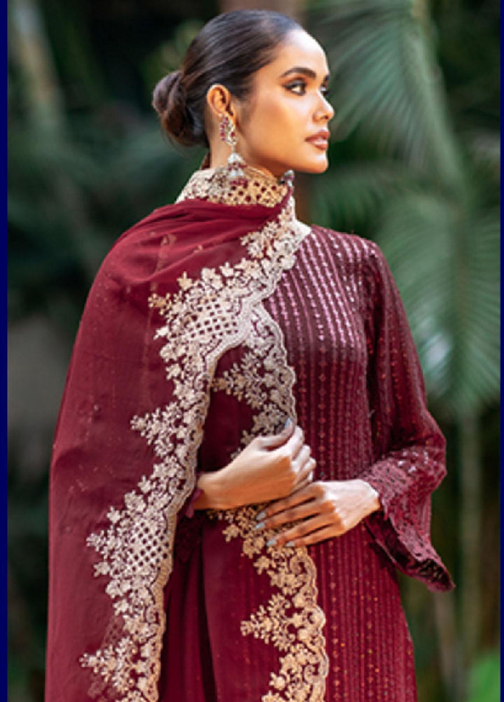 Luxe By Azure Embroidered Chiffon Suits Unstitched 3 Piece AZU23LE3 AS-116 Crimson Rush - Festive Collection