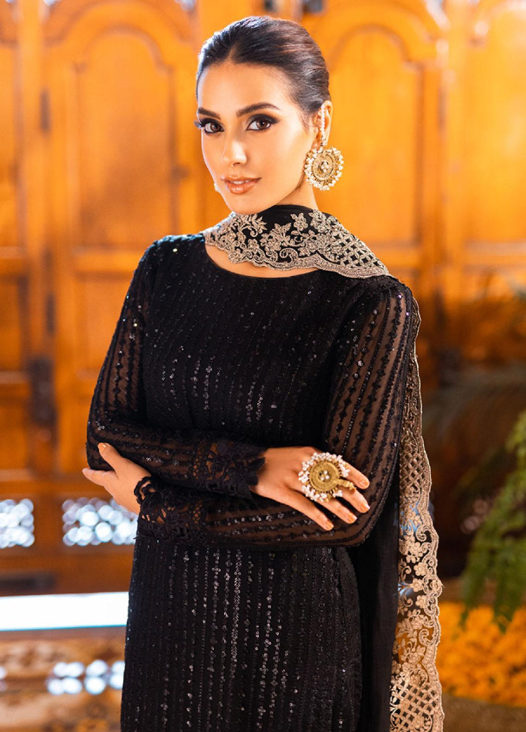 Luxe By Azure Embroidered Chiffon Suits Unstitched 3 Piece AZU23LE3 AS-116 Onyx Dove - Festive Collection