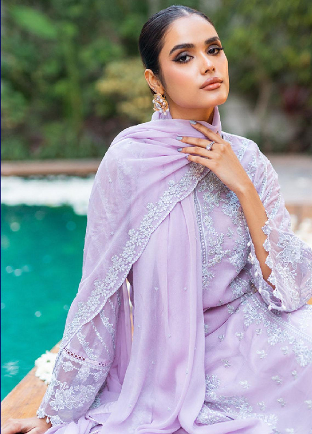 Luxe By Azure Embroidered Chiffon Suits Unstitched 3 Piece AZU23LE3 AS-117 Mastic Swan - Festive Collection