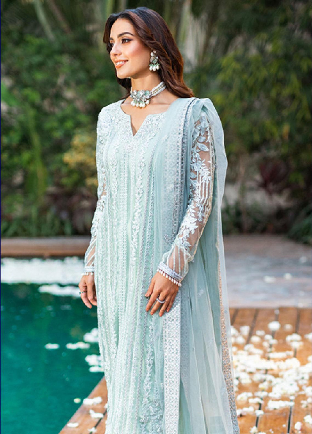 Luxe By Azure Embroidered Net Suits Unstitched 3 Piece AZU23LE3 AS-120 Mint Breeze - Festive Collection
