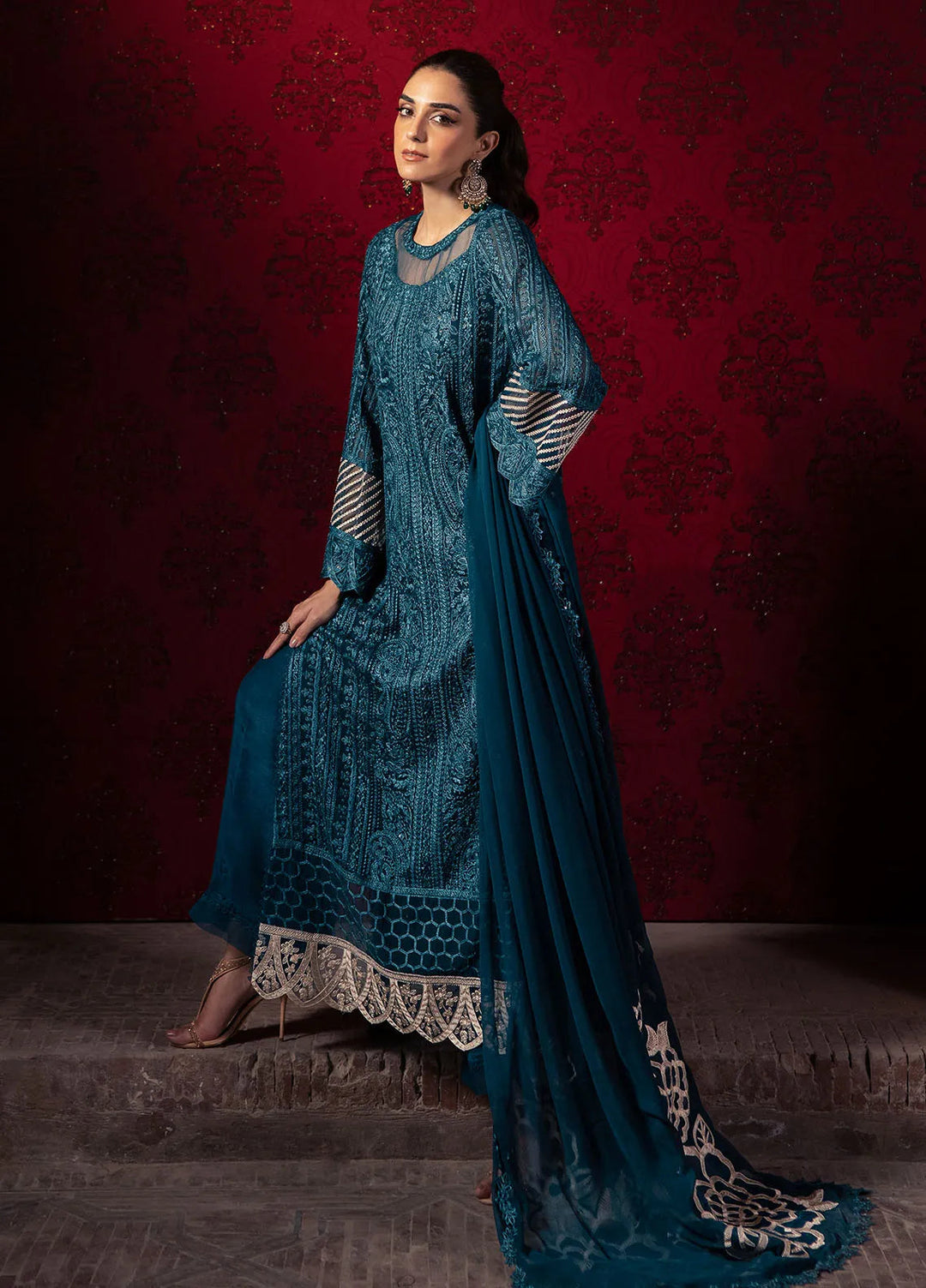 Luxe by Azure Embroidered Chiffon Suit Unstitched 3 Piece AZU24L Emerald Grace - Formal Collection