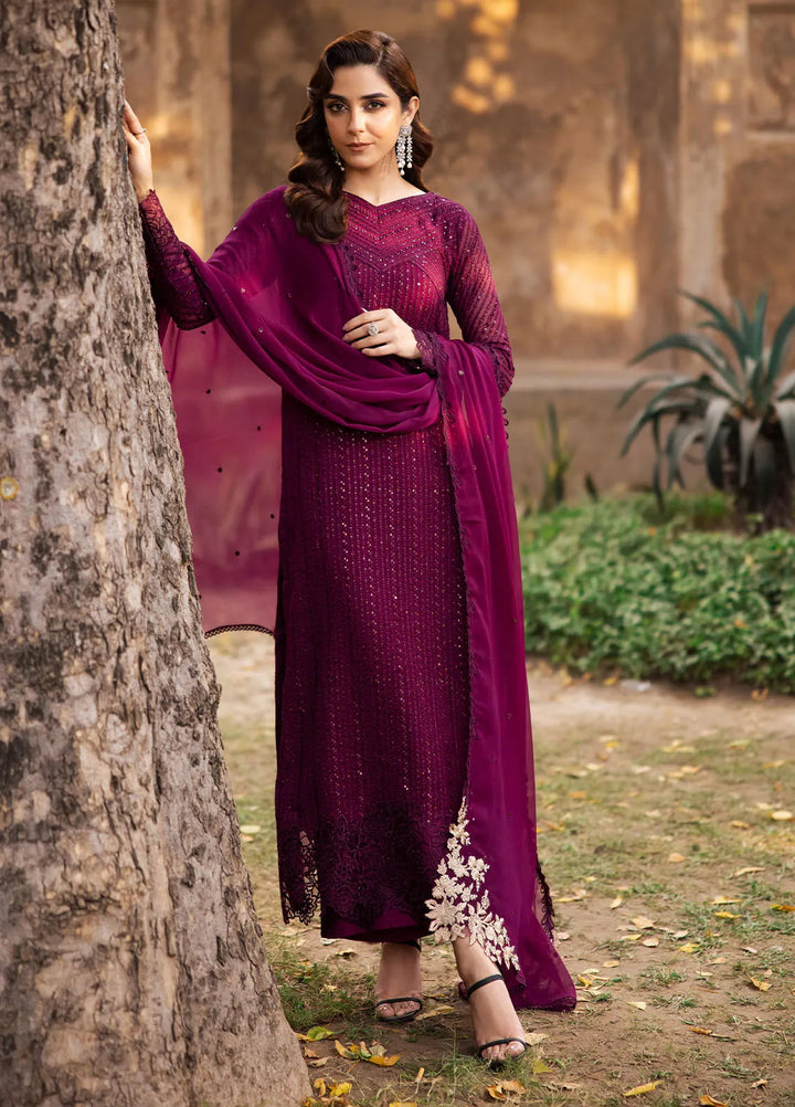Luxe by Azure Embroidered Chiffon Suit Unstitched 3 Piece AZU24L Garnet Majesty - Formal Collection
