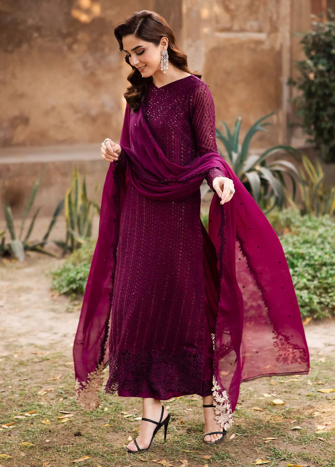 Luxe by Azure Embroidered Chiffon Suit Unstitched 3 Piece AZU24L Garnet Majesty - Formal Collection