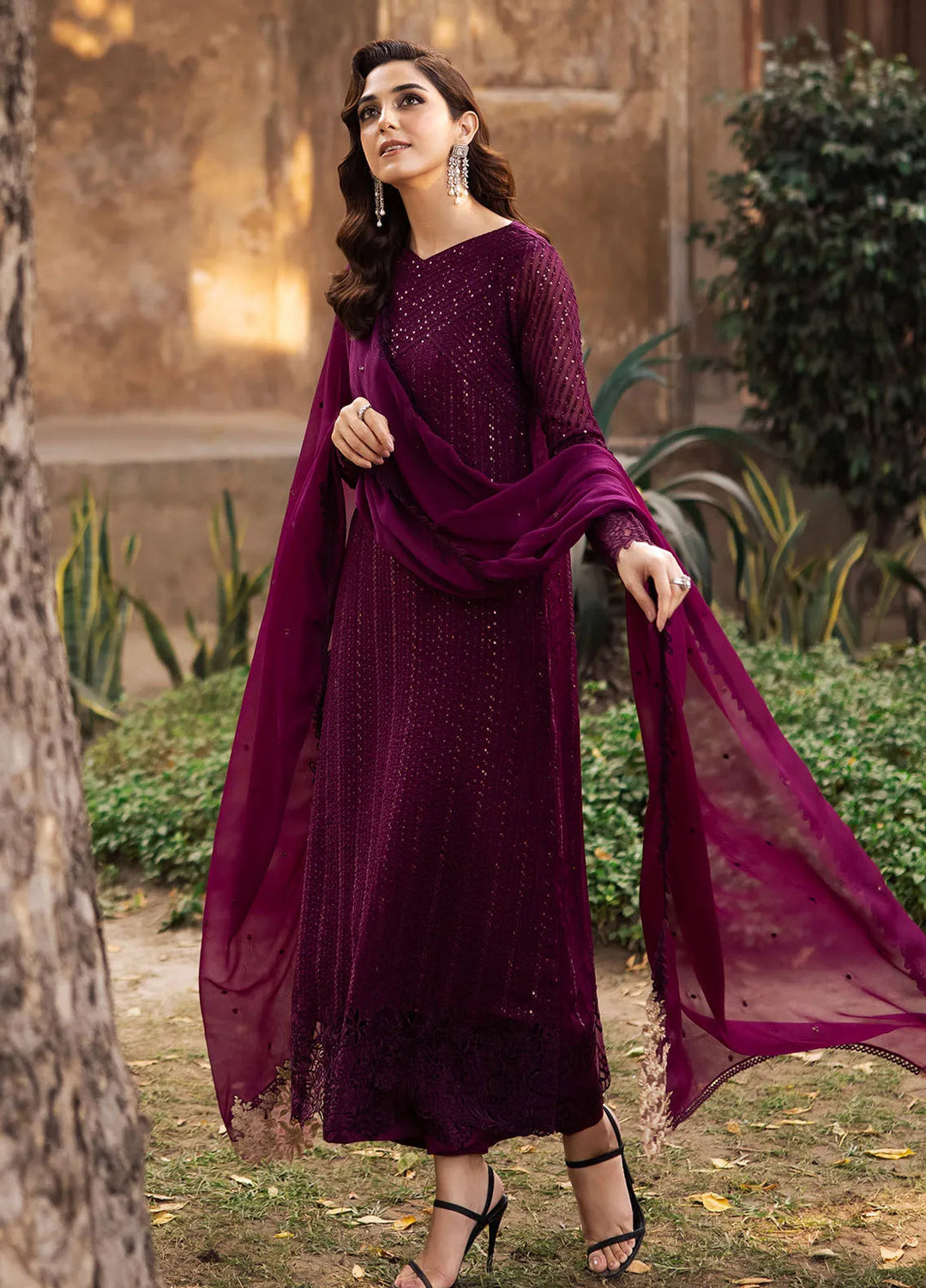 Luxe by Azure Embroidered Chiffon Suit Unstitched 3 Piece AZU24L Garnet Majesty - Formal Collection