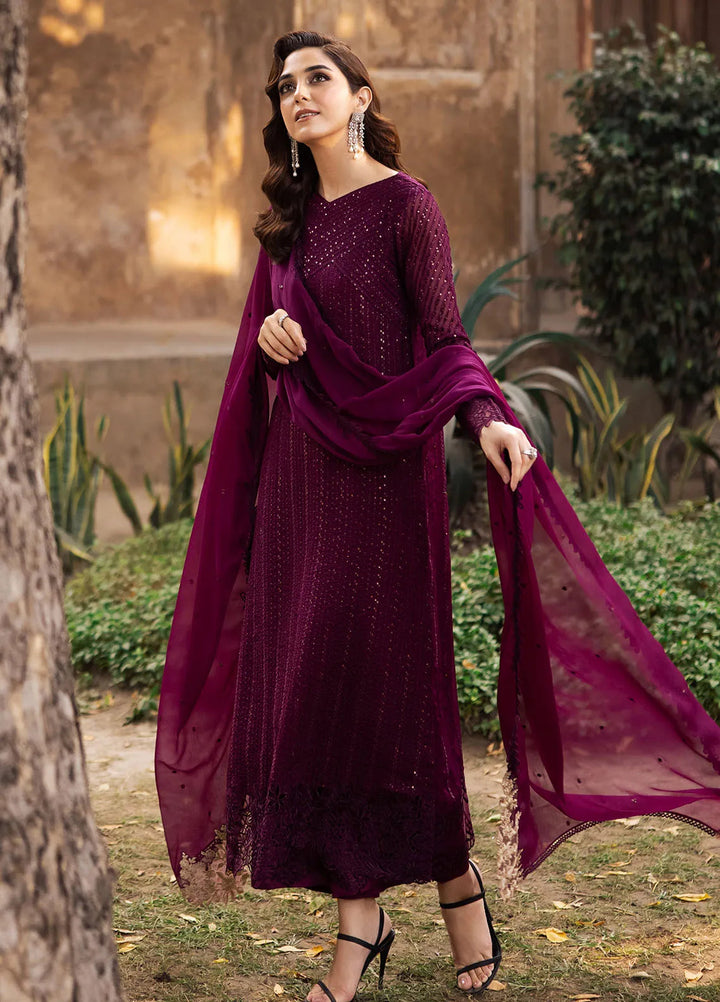 Luxe by Azure Embroidered Chiffon Suit Unstitched 3 Piece AZU24L Garnet Majesty - Formal Collection