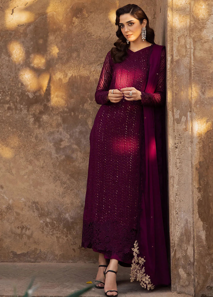 Luxe by Azure Embroidered Chiffon Suit Unstitched 3 Piece AZU24L Garnet Majesty - Formal Collection
