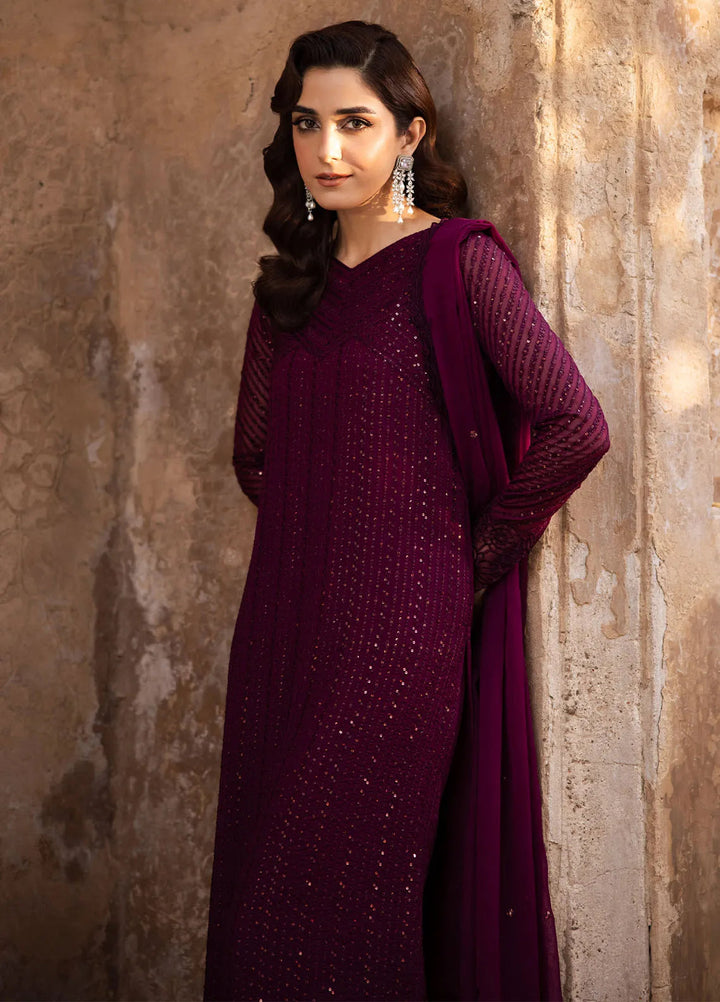 Luxe by Azure Embroidered Chiffon Suit Unstitched 3 Piece AZU24L Garnet Majesty - Formal Collection
