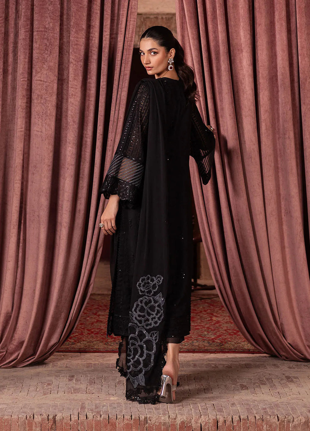 Luxe by Azure Embroidered Chiffon Suit Unstitched 3 Piece AZU24L Noir Mystique - Formal Collection