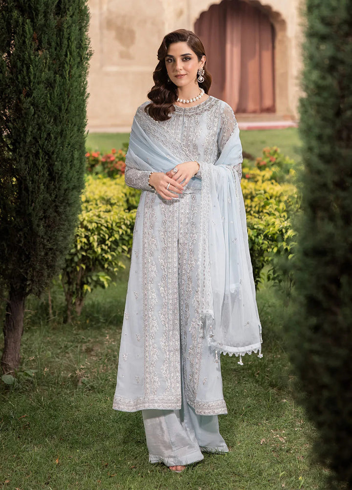 Luxe by Azure Embroidered Chiffon Suit Unstitched 3 Piece AZU24L Ocean Sapphire - Formal Collection