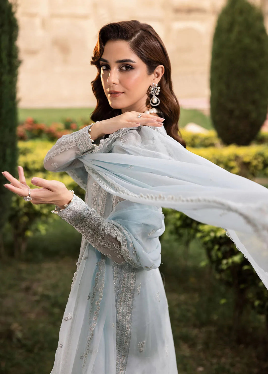 Luxe by Azure Embroidered Chiffon Suit Unstitched 3 Piece AZU24L Ocean Sapphire - Formal Collection