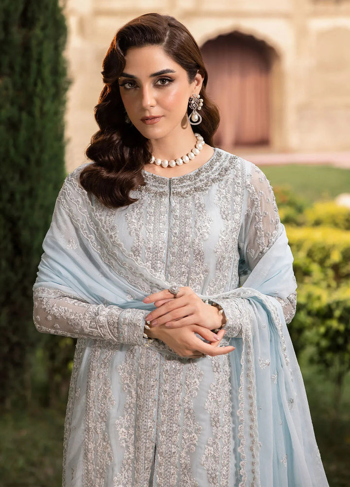 Luxe by Azure Embroidered Chiffon Suit Unstitched 3 Piece AZU24L Ocean Sapphire - Formal Collection