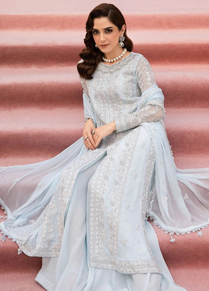 Luxe by Azure Embroidered Chiffon Suit Unstitched 3 Piece AZU24L Ocean Sapphire - Formal Collection