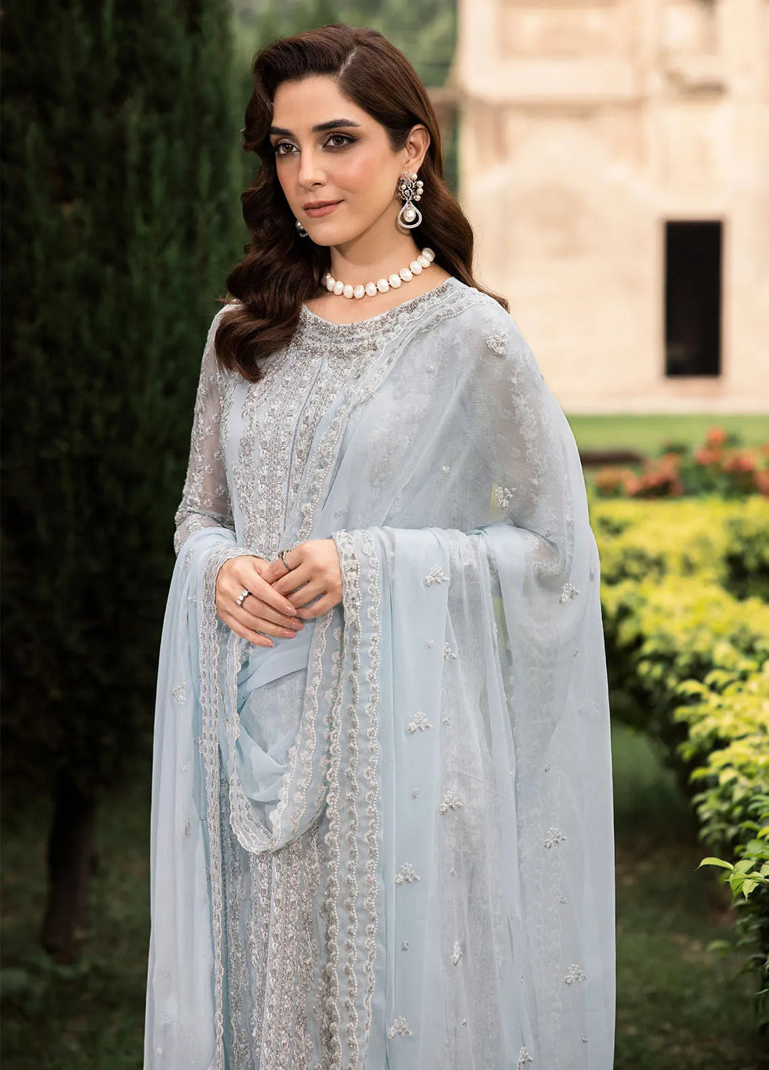 Luxe by Azure Embroidered Chiffon Suit Unstitched 3 Piece AZU24L Ocean Sapphire - Formal Collection